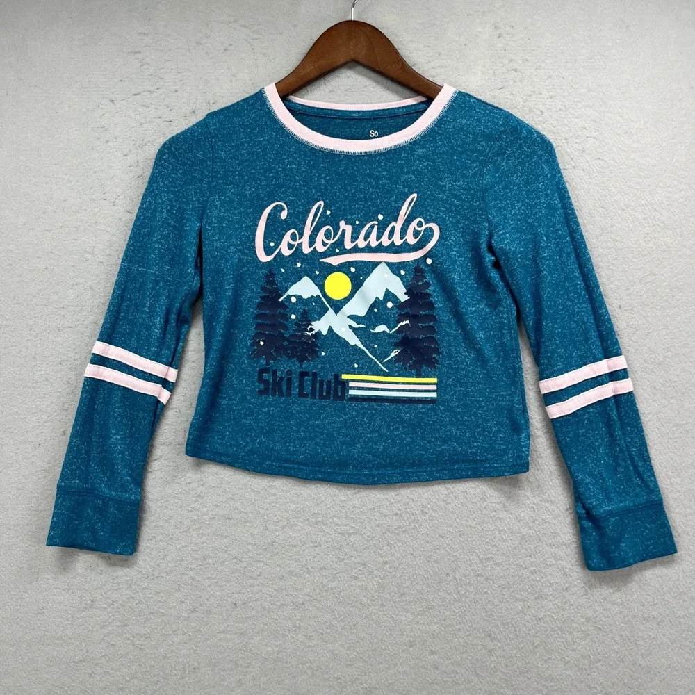 Colorado Ski Club So Graphic Tee Girls M 8 Blue Favorite Boxy Tee Retro Sporty